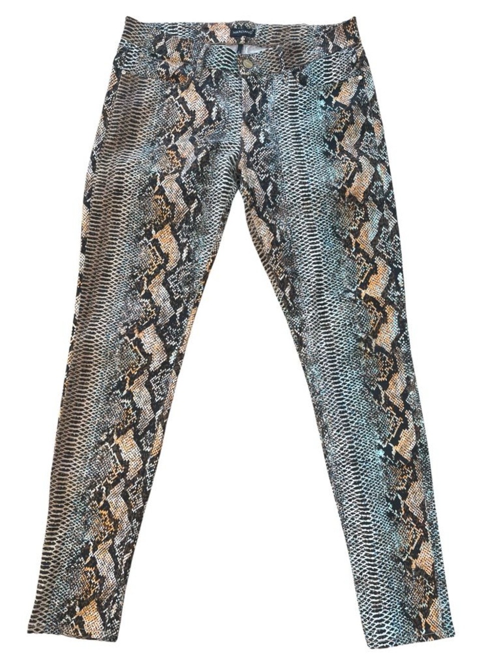 Marciano Teal and Brown Snake-Print Skinny Jeans